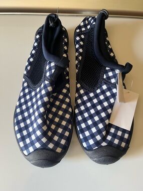 Lands' End Navy & White Gingham Water Shoes